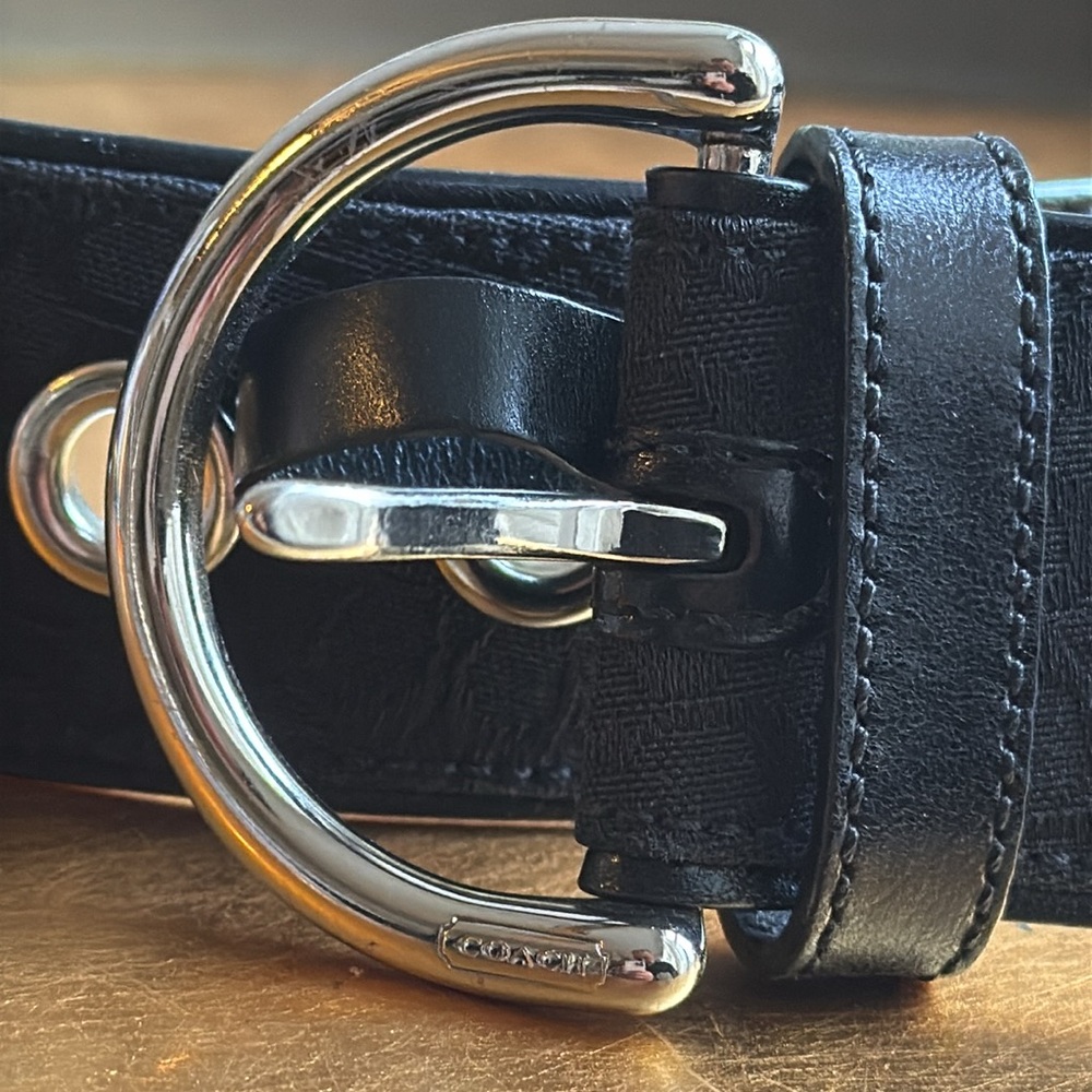 RARE! Coach Black Mini Sig Jacquard and Leather Belt #3977 - Picture 8 of 10